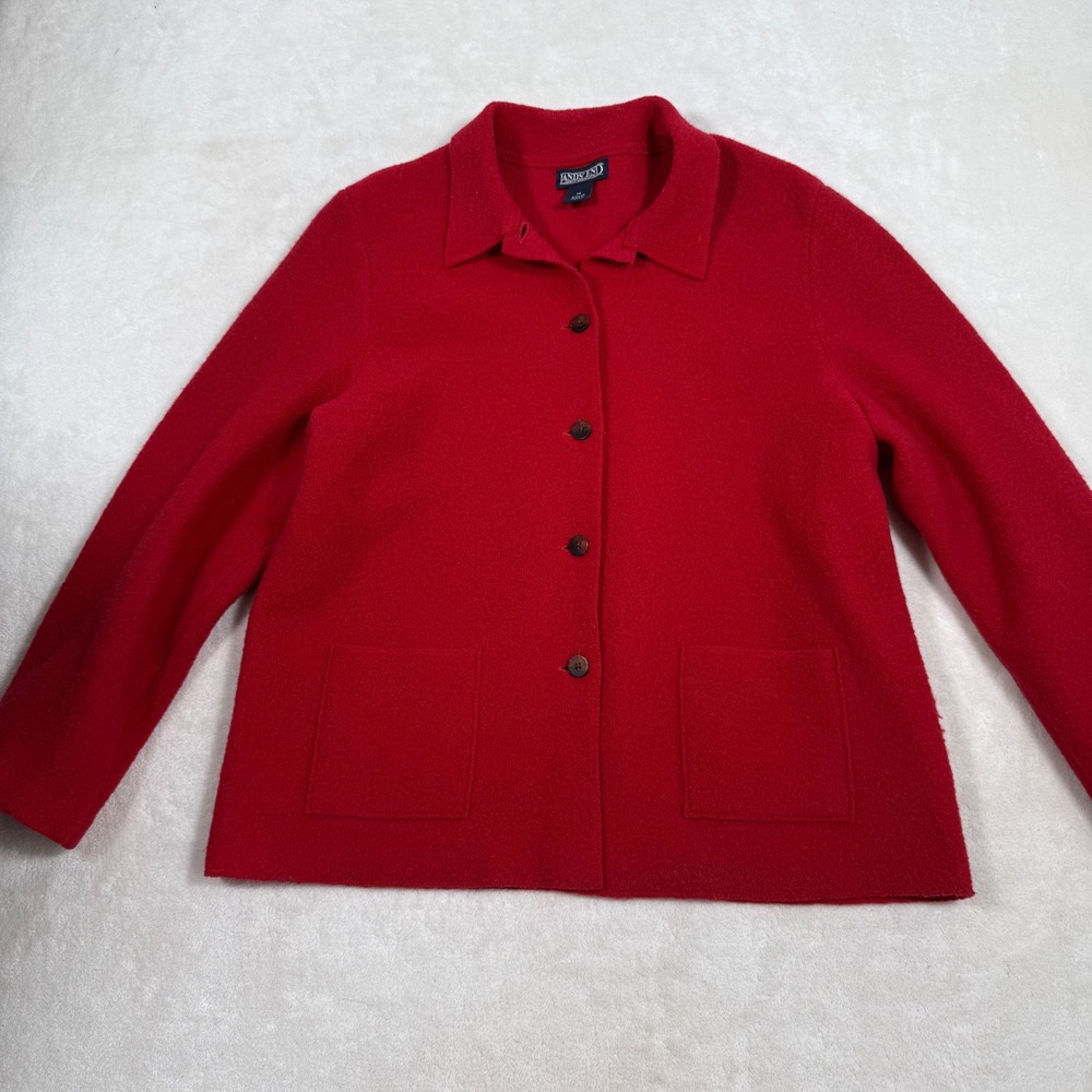Lands End Red Wool Button Front Collared Jacket W… - image 2